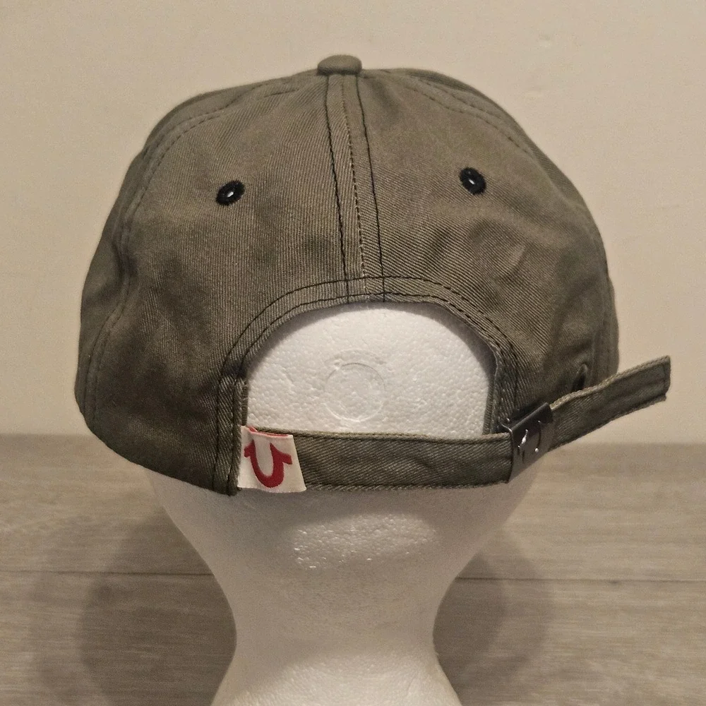 True Religion Mens Olive Green Baseball Cap Horseshoe Logo Adjustable Hat Cotton